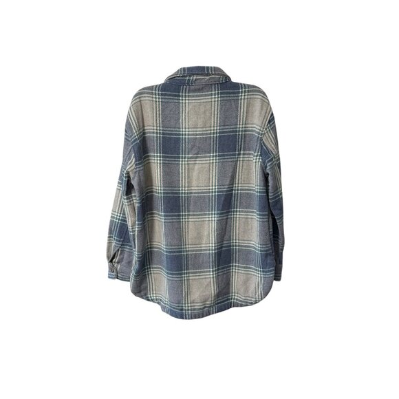 Womens Plaid Shacket Size M Blue Gray Button Up Coat Warm Cabincore Jacket - Picture 16 of 16